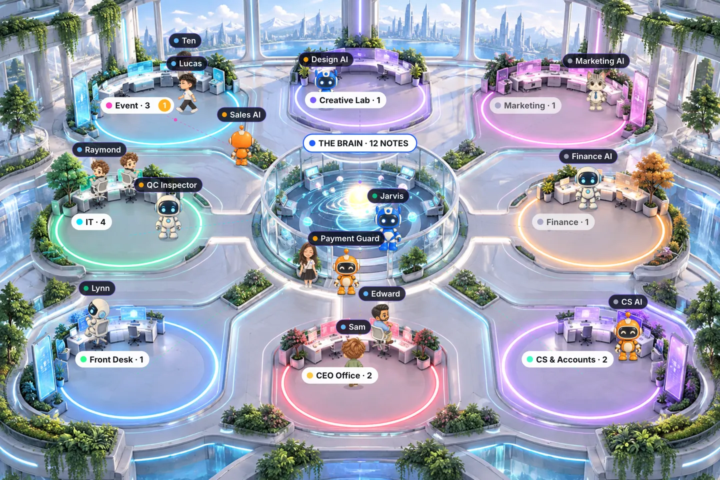 Neon Atrium office: the Nova Studio team at work